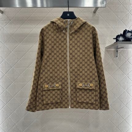 25fw Collar hooded drawstring jacquard jacket