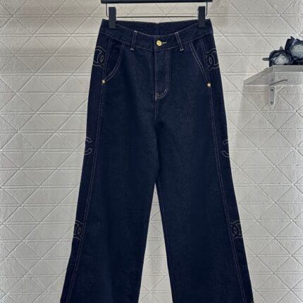 25fw Embroidered letter denim straight leg pants