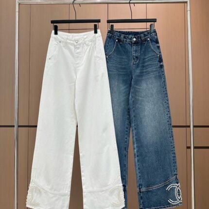 25fw Handmade pearl decorated jeans