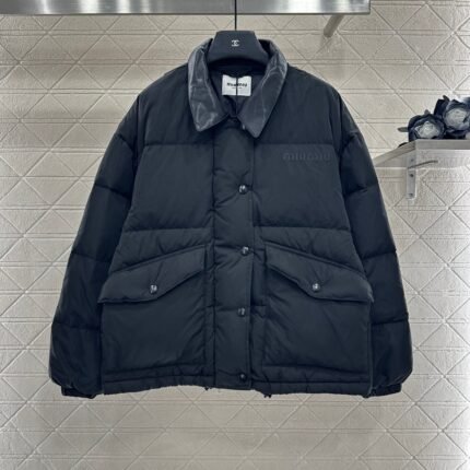 25fw Collar down jacket made of patchwork leather