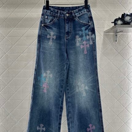 25fw Hot stamping denim cross pants