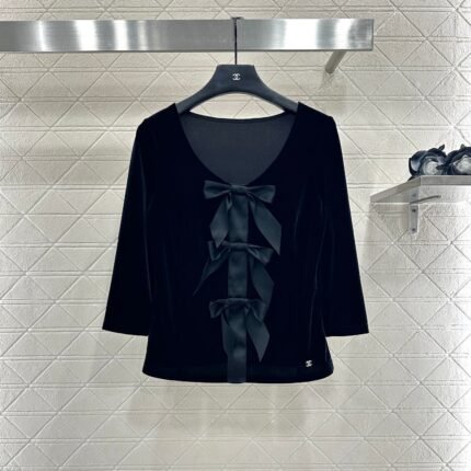 25fw Peach heart collar bow mid sleeve top