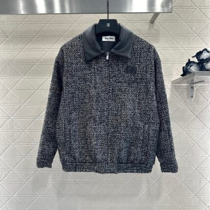 25fw Collar jacket with patchwork leather