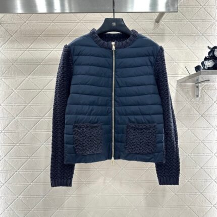 25fw Knitted patchwork zipper down jacket