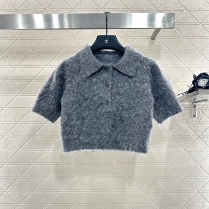 25fw Half open lapel knitted top