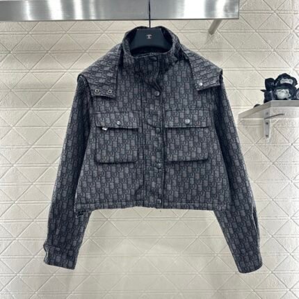 Collar hooded jacquard jacket