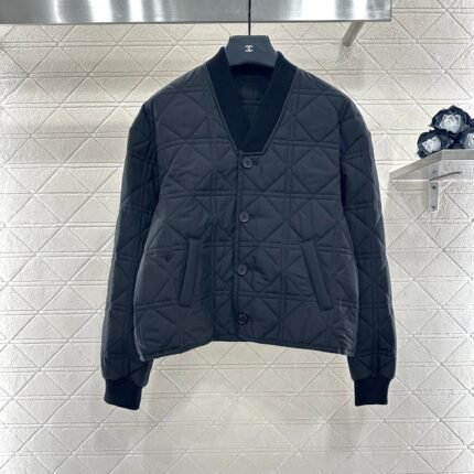 V-neck edging rattan plaid jacket cotton jacket