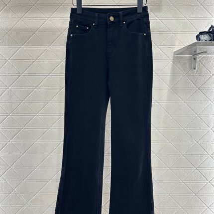 Leather label denim micro flared pants