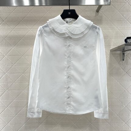 Stacked organ pleated lapel shirt