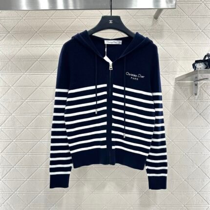 Striped knitted hooded jacket