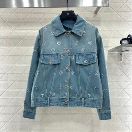 Embroidered sequined denim jacket