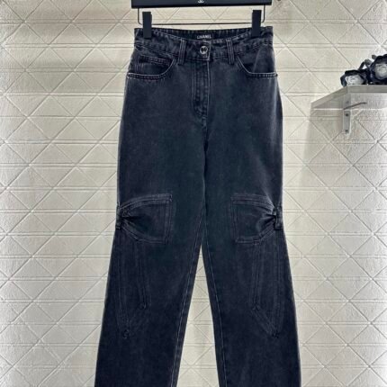 Bow tie denim straight leg pants