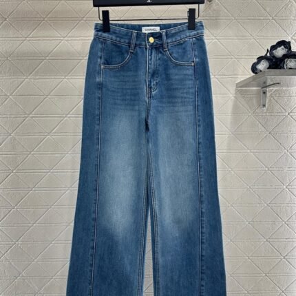 Suede wide leg denim pants