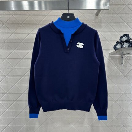 Color-blocked faux two-piece sweater