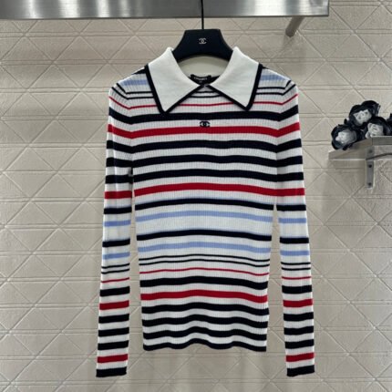 Striped Collared Long-Sleeve Top