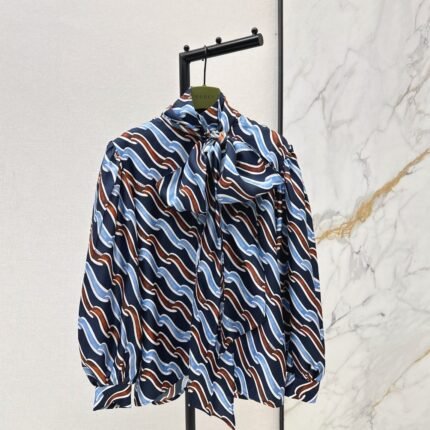 Ribbon 3D Print Silk Shirt
