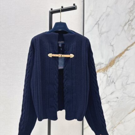 Leather Button-Up Wool Knit Cardigan