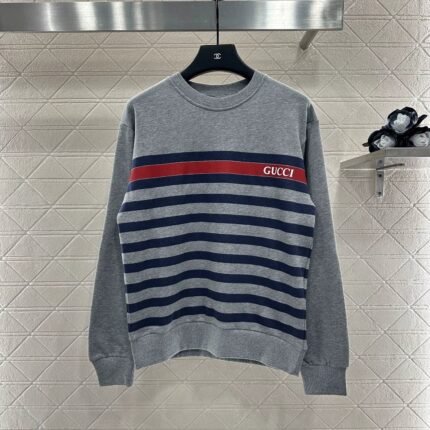 25fw Striped round neck pullover hoodie