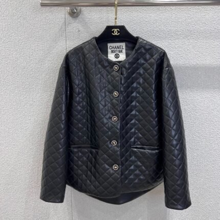 Diamond-patterned leather cotton-padded jacket