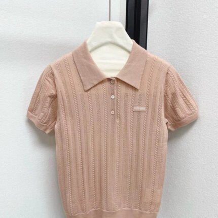 25fw Hollow knit polo short sleeved shirt