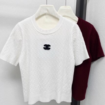 Cable knit short-sleeved shirt