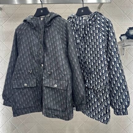 Hooded Jacquard Drawstring Waist Cotton Jacket