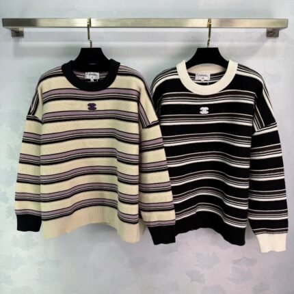 Color-blocked striped knit sweater