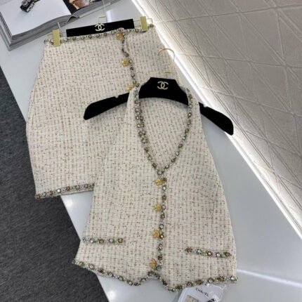 Rhinestone-Trimmed Halter Vest/Skirt