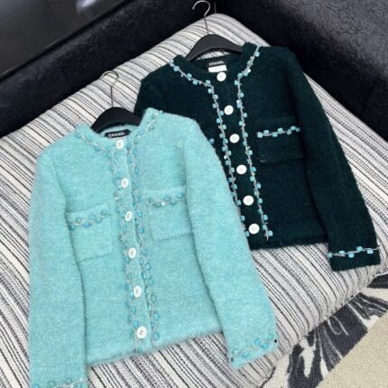 25fw Colorful gemstone decorated round neck jacket