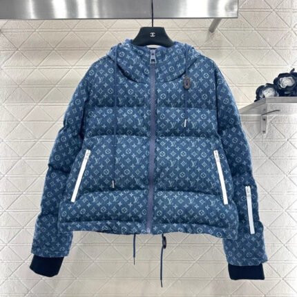 Hooded drawstring zipper denim down