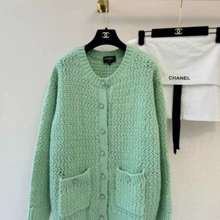 Mint green hollow knitted cardigan