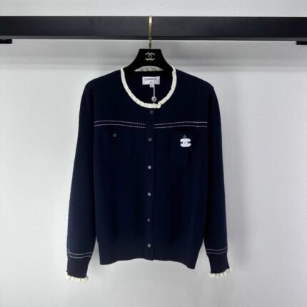 Lace-trimmed knit cardigan