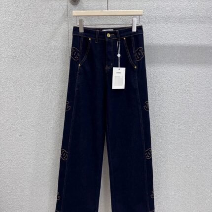 Side embroidered denim pants