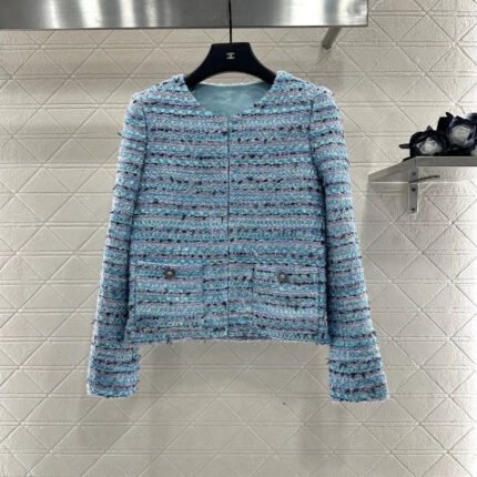 25fw Woolen striped round neck dress jacket