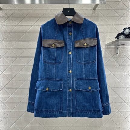 25fw Spliced leather silhouette denim jacket