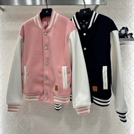 25fw Casual leather sleeve shoulder baseball jacket