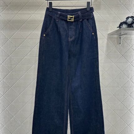 25fw Belt denim straight leg pants