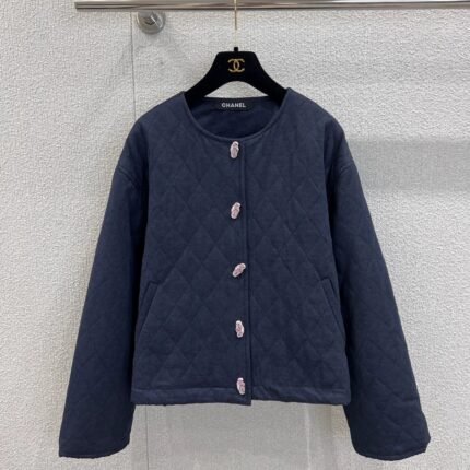 Diamond-patterned cropped denim jacket