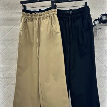 Splicing contrasting ribbon wide leg pants