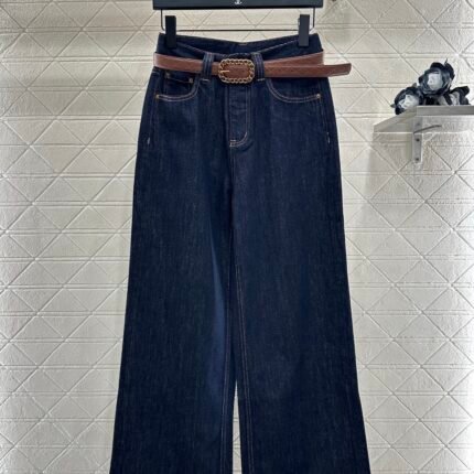 25fw Belted denim straight-leg trousers