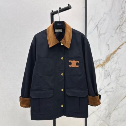 25 New Collar Pocket Splicing Coat