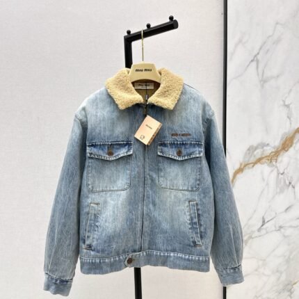 Lambswool collar denim jacket
