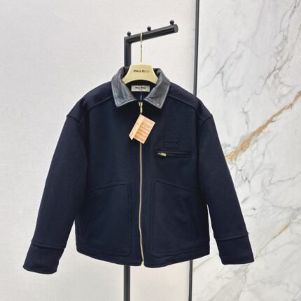 25fw new leather lapel wool cotton jacket