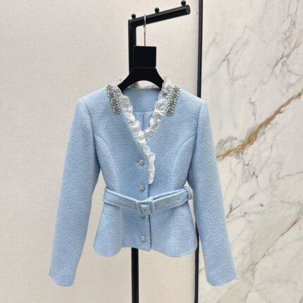 25fw new splicing lace V-neck jacket