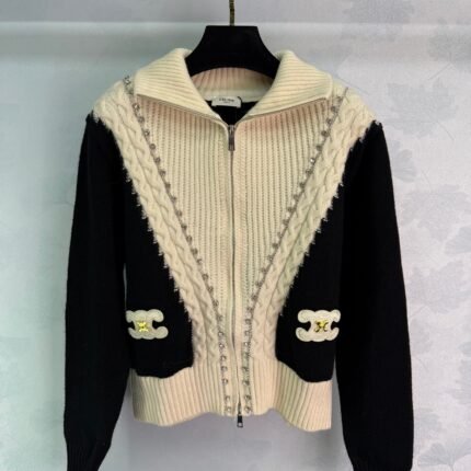 25fw new colorblock knitted cardigan