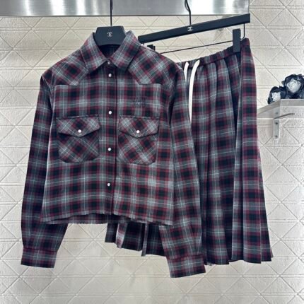 25fw new plaid shirt pleated skirt suit