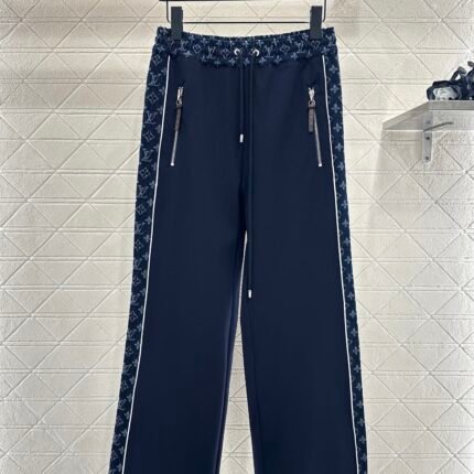 Jacquard denim straight leg pants