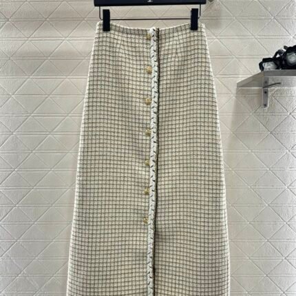 Woven plaid midi skirt