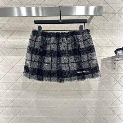 Plaid Teddy Bear Plush Midi Skirt